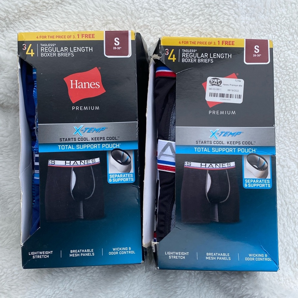 2 Packs Men’s Hanes Premium Box Briefs Size S 28-30”